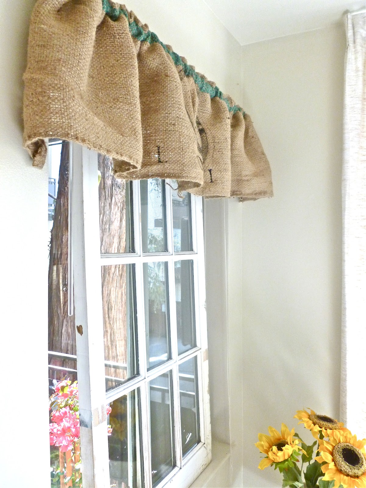 Burlap sack curtains